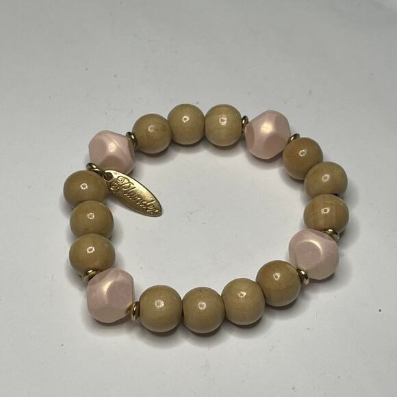 Plunder beaded bracelet faux wooden beads with pink lightweight easy wear - Picture 5 of 8
